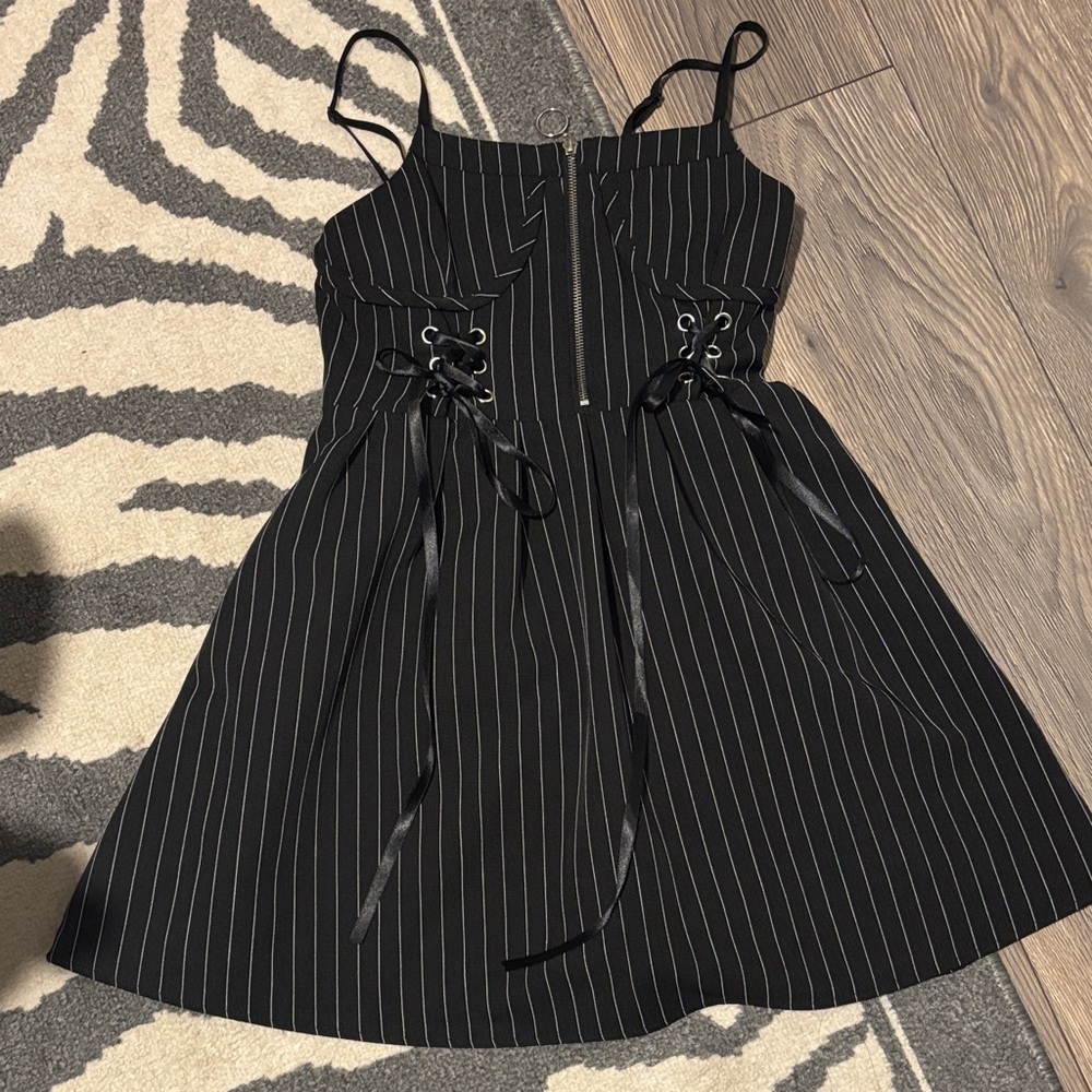Noemie Harajuku Japan Striped Black Strappy Mini Dress Medium